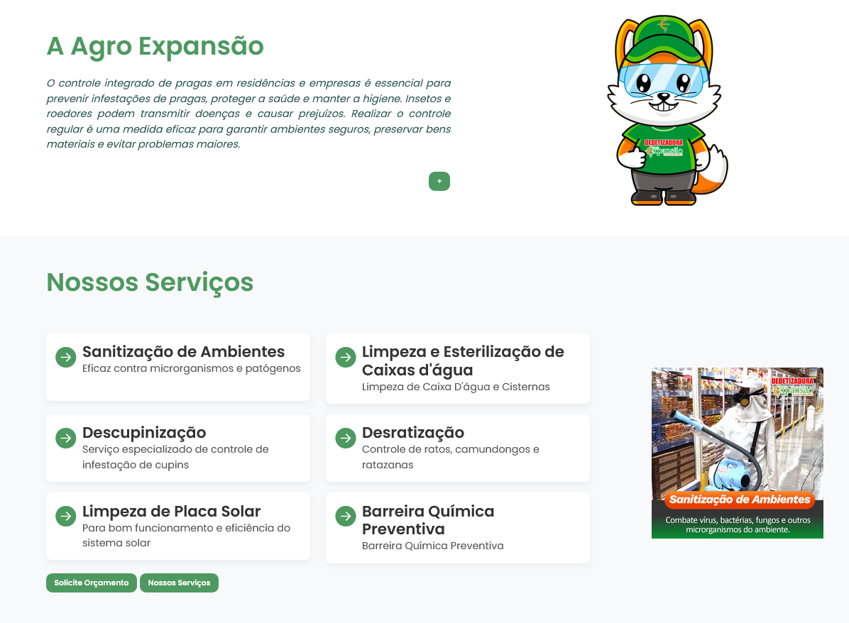 Site Institucional Dedetizadora Agro Expansão